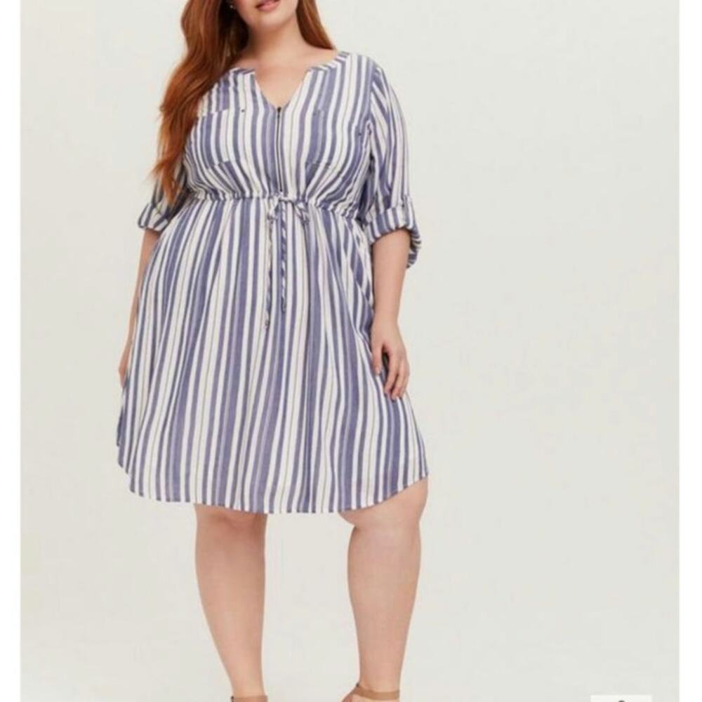TORRID Plus Size Navy and White Striped Tie-Waist Dress
